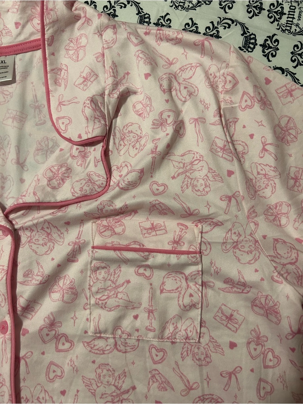 Women's Pink Short-Sleeve Notch Collar Pajama Top - Picture 2 of 3